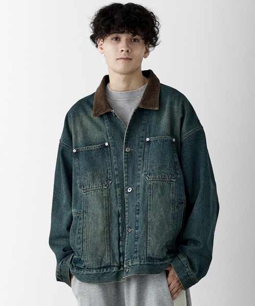 RUUBON カバーオール 「RUUBON」corduroy collar denim coverall