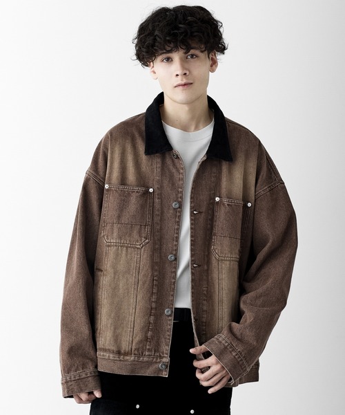 RUUBON カバーオール 「RUUBON」corduroy collar denim coverall
