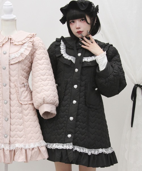 DearMyLove コート アウター ハートキルティングレースフリルダウンA