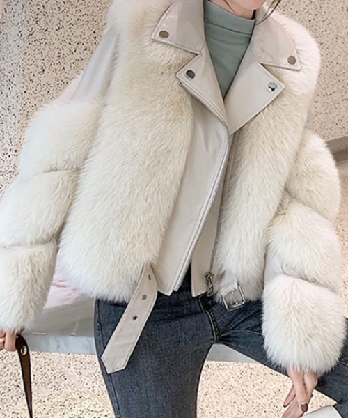 deux amour レザージャケット ライダース ファー切り替え合皮