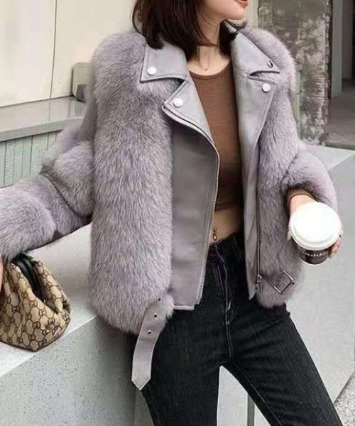 deux amour レザージャケット ライダース ファー切り替え合皮