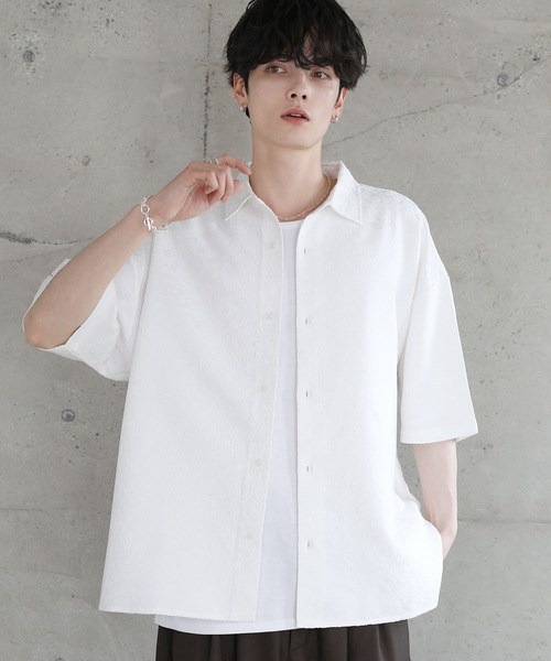 シャツ 総柄ジャガードワイドドレープ半袖シャツ メンズ レディース