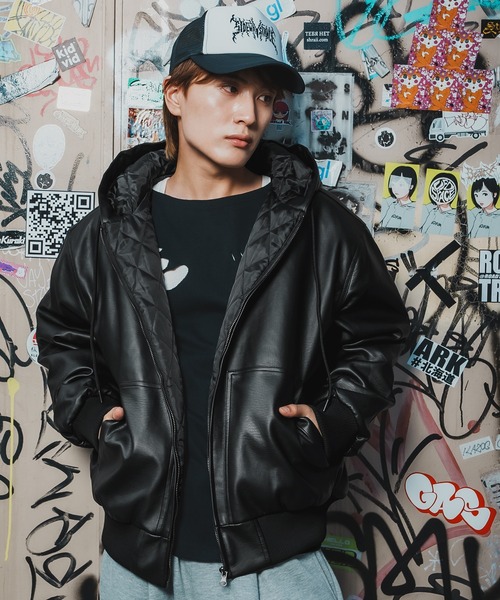 improves（インプローブス） パーカー PUレザー フードブルゾン メンズ