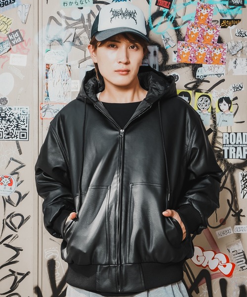 improves（インプローブス） パーカー PUレザー フードブルゾン メンズ