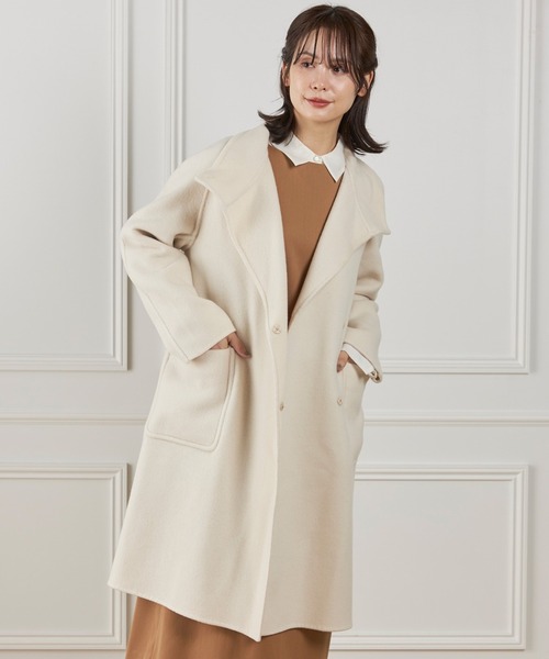 INED（イネド） ノーカラーコート コート ライトウエイト両面ビーバー