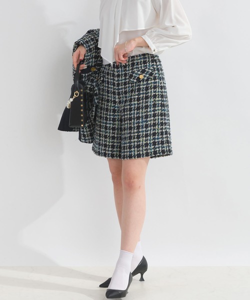 PICCIN PERLA パンツ 「セットアップ可能」チェックツイードキュロット