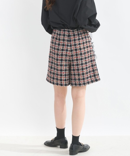 PICCIN PERLA パンツ 「セットアップ可能」チェックツイードキュロット