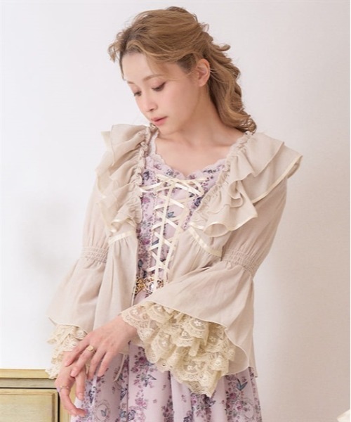 axes femme（アクシーズ ファム） カーディガン レース袖フリルボレロ