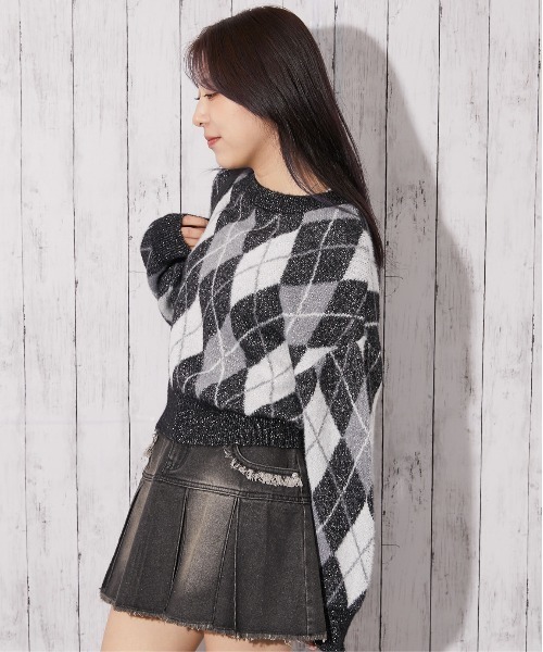 ニット セーター 「アーガイル×ラメMIX」レディース シャギーニット