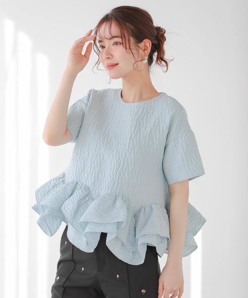 Fit more（フィットモア） カーブフリルジャガードトップス レディース