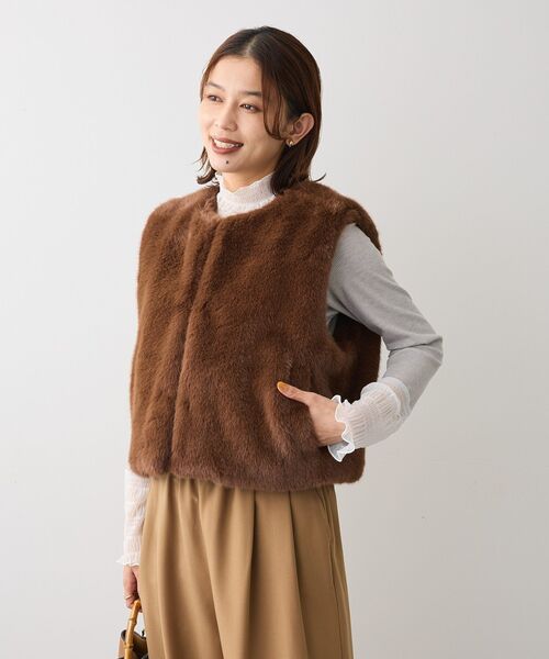 ELENCARE DUE ベスト ジレ フォックス調ファーベスト レディース