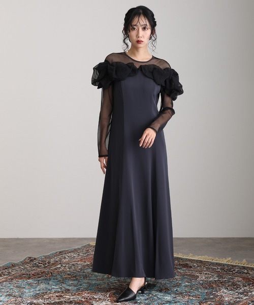 atlo（アトロ） ドレス 袖あり＆ミモレ丈同窓会ラッフルお呼ばれ結婚式