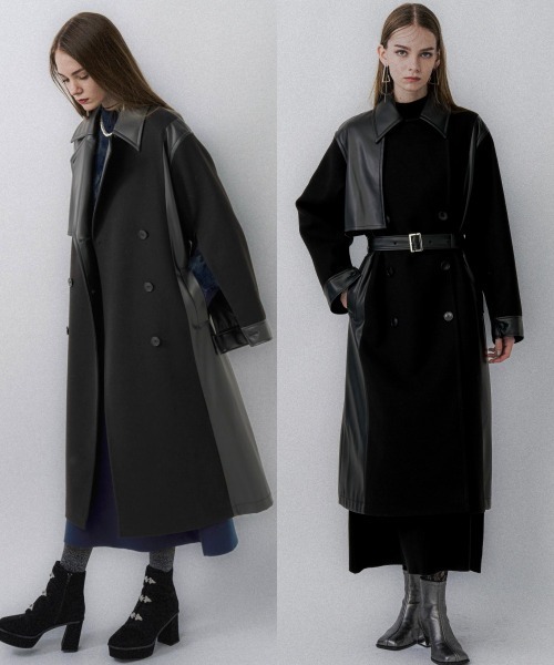 HARE（ハレ） コート チェスターコート ウーリーテックフェイクレザー