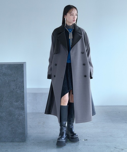 HARE（ハレ） コート チェスターコート ウーリーテックフェイクレザー