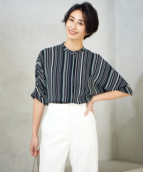 ICB（アイシービー） ブラウス シャツ BackSatinAmunzen 5分袖バンド