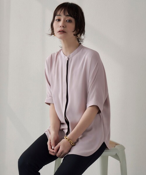 ICB（アイシービー） ブラウス シャツ BackSatinAmunzen 5分袖バンド