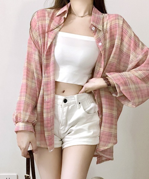 REMUR ブラウス シャツ シアーチェックシャツ シースルー 羽織り