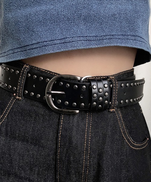 CELENA BEATS ベルト ダブルスタッズ PUレザー バックルベルト