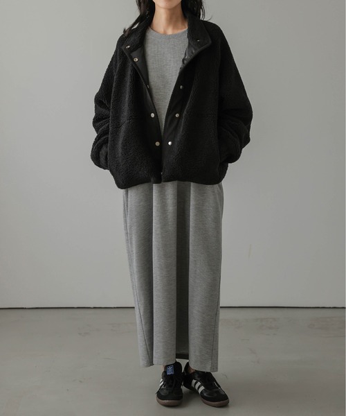 コート アウター 異素材切替 スタンドネック ボアジャケット