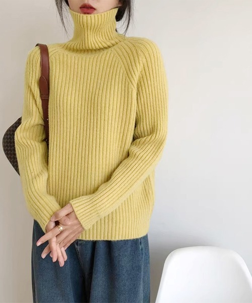 ニット セーター 厚手リブ編みハイネックニット レディース : ZOZOTOWN