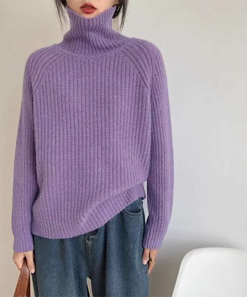 ニット セーター 厚手リブ編みハイネックニット レディース : ZOZOTOWN
