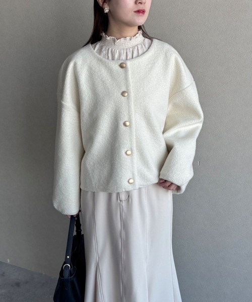 mysty woman（ミスティウーマン） カーディガン 金ボタンノーカラー
