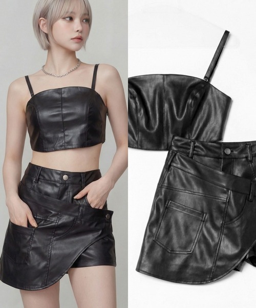 DURAS（デュラス） パンツ ビスチェ+2WAYフェイクレザーショートパンツ