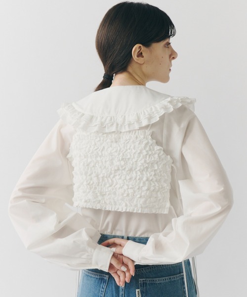 PERNA（ペルナ） ブラウス シャツ サイドリボンフリルベスト
