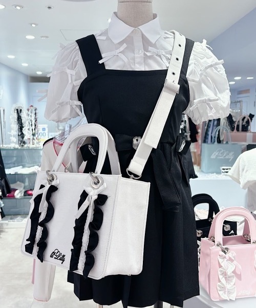 lilLilly（リルリリー） ショルダーバッグ フリルキャンバスリボン