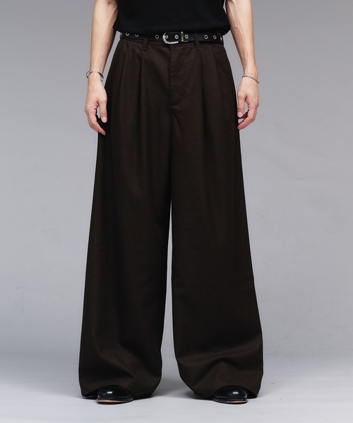 Adoon plain スラックス Wool Like 2-Tuck Wide Slacks / ウールライク