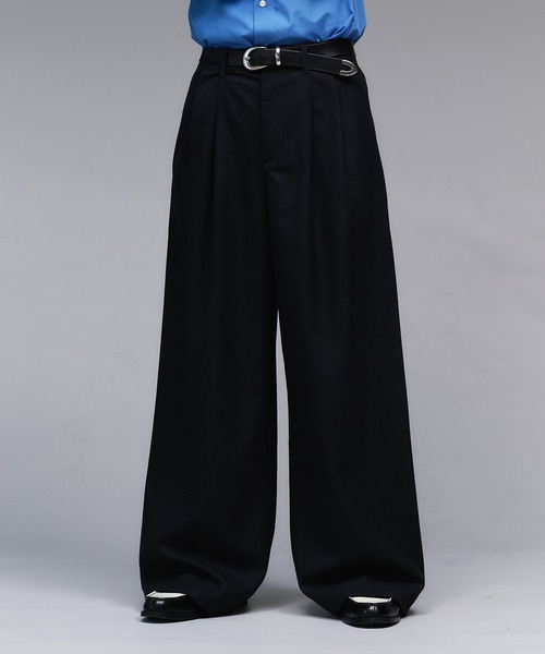 Adoon plain スラックス Wool Like 2-Tuck Wide Slacks / ウールライク