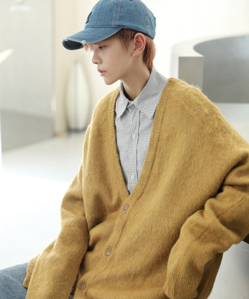 90s スペイン製 モヘヤニット カーディガン ボックスシルエット