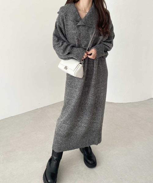 エムズグレイシー♡ニットワンピース リボン ダブルジップ パール