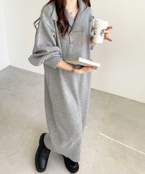 GeeRA（ジーラ） ワンピース 楽ちん！2WAYアシメボタンミックスニット