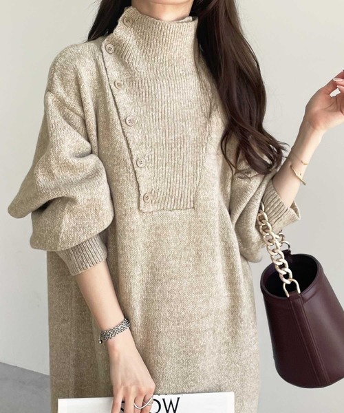 エムズグレイシー♡ニットワンピース リボン ダブルジップ パール