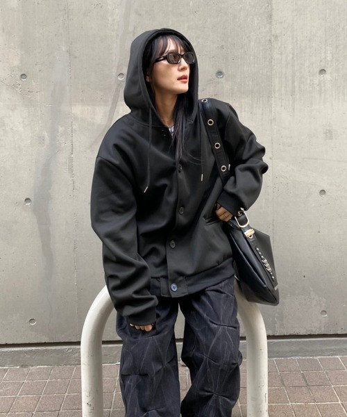 lilful パーカー 「26年春夏新作」ボタンフードスウェットジャケット