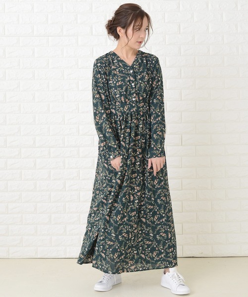 Lace Ladies（レースレディース） ワンピース 花柄フレア 長袖 Vネック