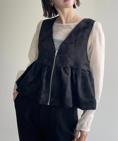 ap retro ベスト ジレ 花柄ジャガードペプラムジレ/ベスト レディース