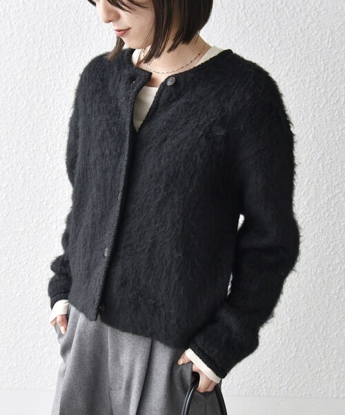 SHIPS any カーディガン any:「手洗い可能」シャギー クルーネック