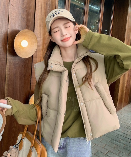 ダウンベスト ベスト スタンドネックショート中綿ベスト レディース