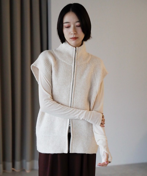amini ベスト ジレ 「2025 AW」ダブルジップスタンドネックニット