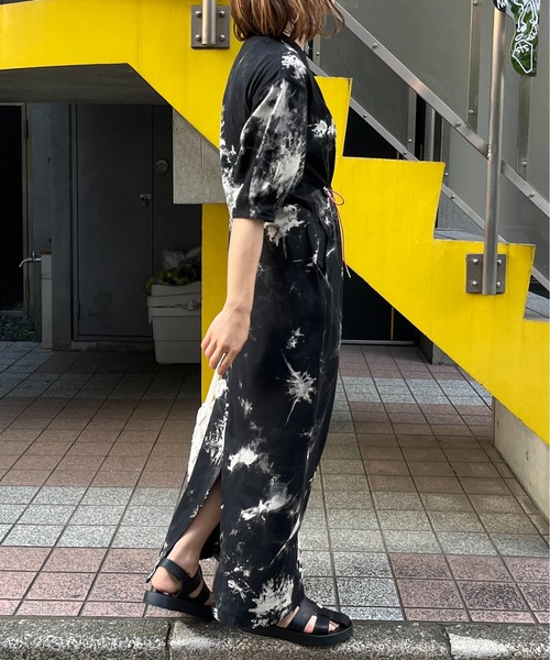 mi via loca ワンピース タイダイ配色ドロストギャザーロング