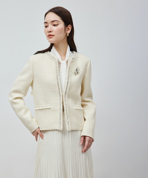 ROPE'（ロペ） ジャケット ノーカラージャケット ミックスツイードノー