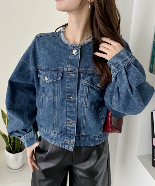 Ada. デニムジャケット gジャン ノーカラー ビッグシルエット