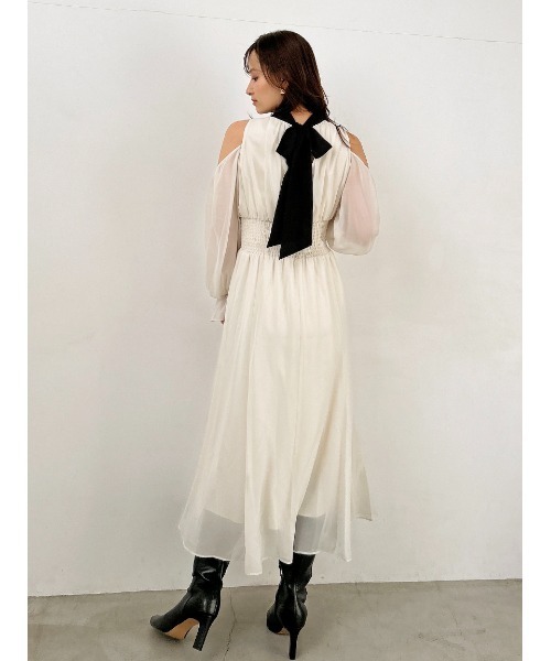 SNIDEL（スナイデル） ワンピース コールドショルダーボウタイ