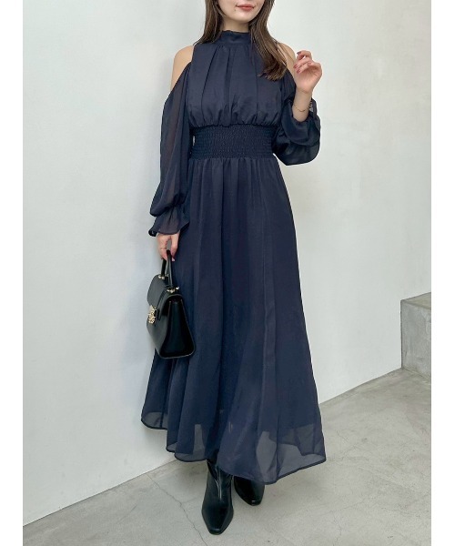 SNIDEL（スナイデル） ワンピース コールドショルダーボウタイ