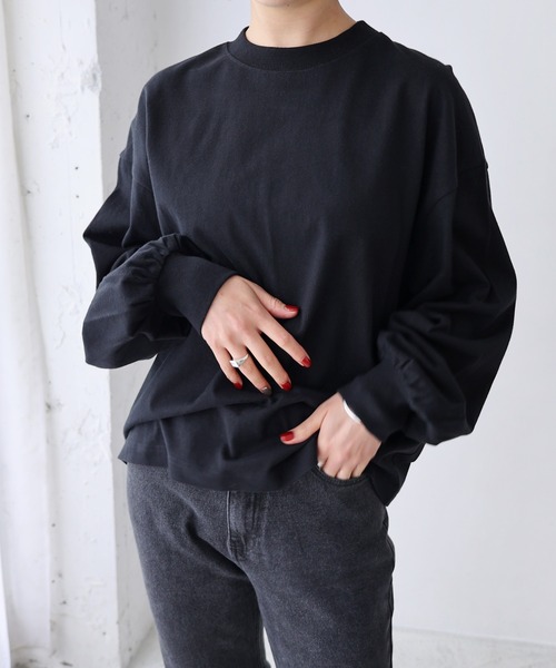 evernavy tシャツ ボリュームスリーブ長袖Tシャツ レディース