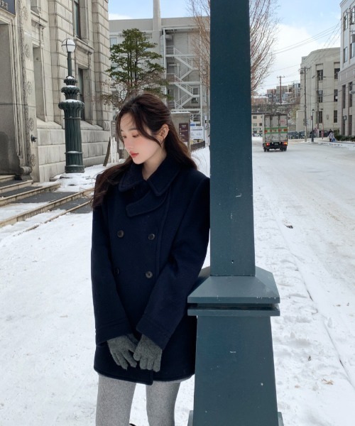 FAVORITO ピーコート pコート ダブルブレストメルトンジャケット