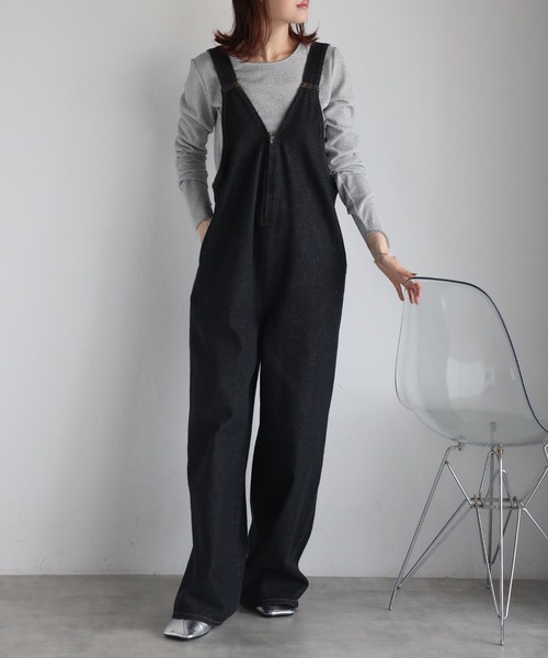 TRIANGLE PALETTE オールインワン デニムフロントジップ サロペット