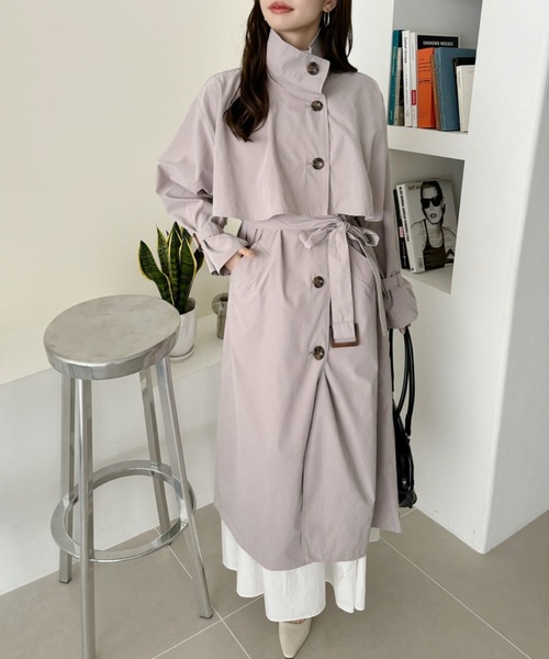 Ada. トレンチコート コート ウエストベルト付き スタンドカラー